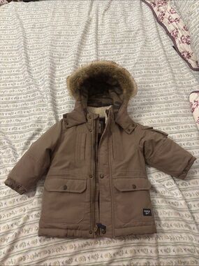 OshKosh B'gosh Brown Hooded Puffer Coat with Faux Fur Trim